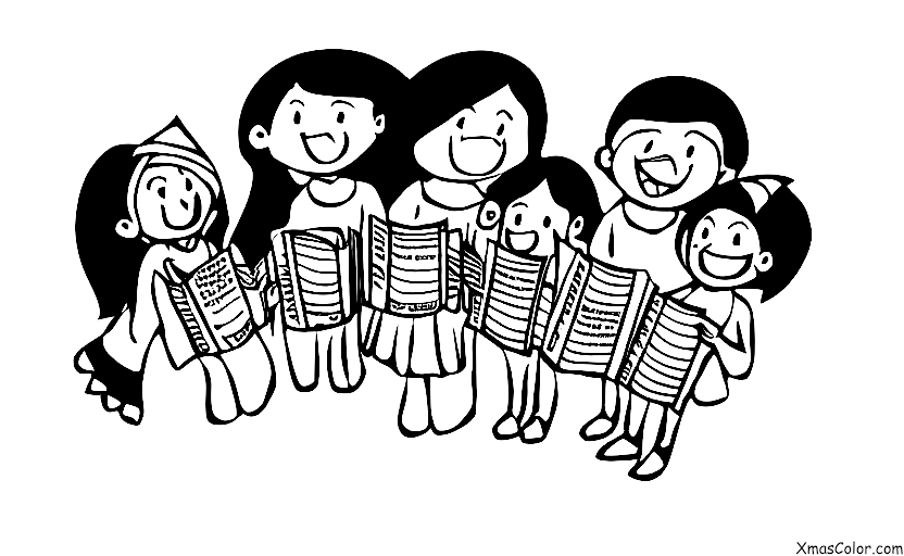 Noël / Choeur de Noël: Un groupe d'adolescents chantant des chants de Noël ensemble