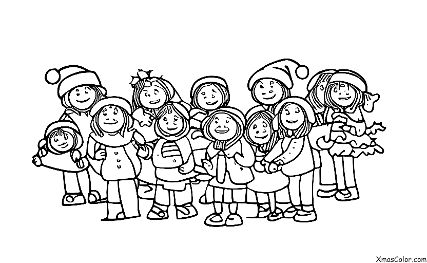 Noël / Choeur de Noël: Un groupe de personnes de tous âges chantant des cantiques de Noël ensemble
