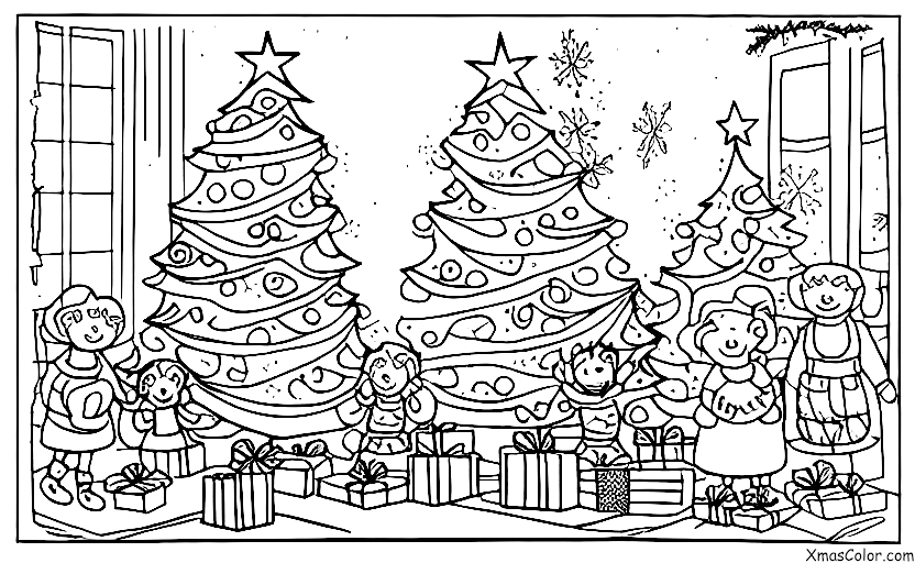 Noël / Choisir et couper un sapin de Noël: La famille admire le sapin de Noël