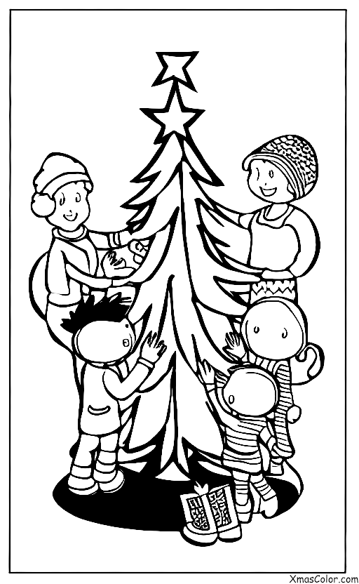Noël / Choisir et couper un sapin de Noël: La famille décore le sapin de Noël