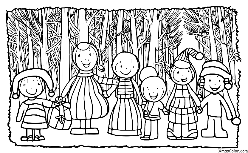 Noël / Choisir et couper un sapin de Noël: Une famille choisit un sapin de Noël dans la forêt