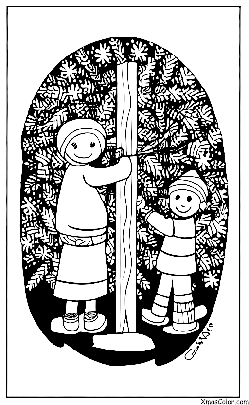Noël / Choisir et couper un sapin de Noël: Une famille coupe son sapin de Noël