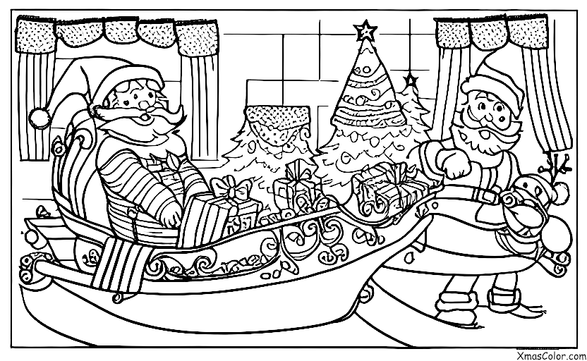 Noël / Cloches de traîneau: Papa Noël dans son traîneau, s'éloignant du Pôle Nord