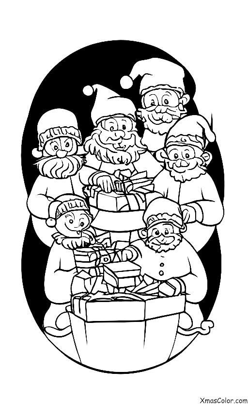 Noël / Cloches de traîneau: Santa et ses lutins fabriquant des jouets dans l'atelier