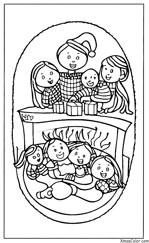 Noël / Couvertures: Une famille blottie sous une couverture devant la cheminée