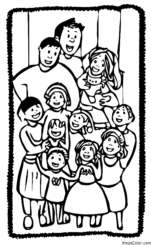 Noël / Danseur: Une famille autour du sapin de Noël, chantant et dansant