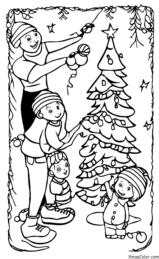 Noël / Danseur: Une famille qui décore son sapin de Noël