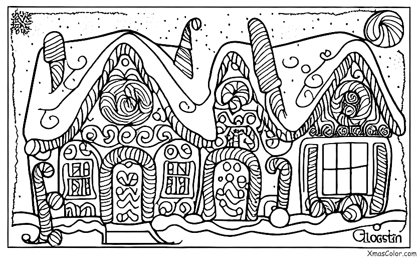 Noël / Décoration de maisons en pain d'épices: Une maison de pain d'épice avec des toits enneigés