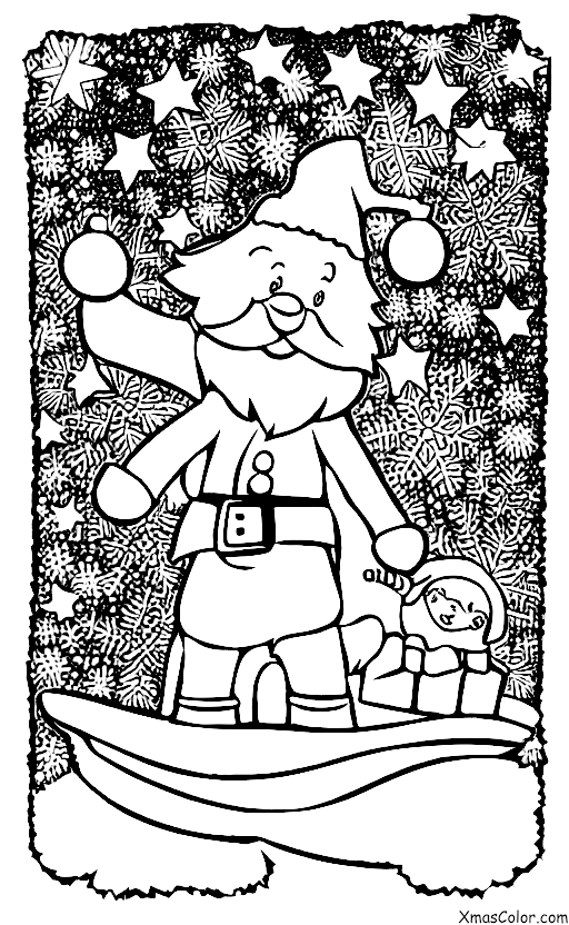 Noël / Décoration de Sapin de Noël: Santa et ses rennes voyageant à travers le ciel nocturne