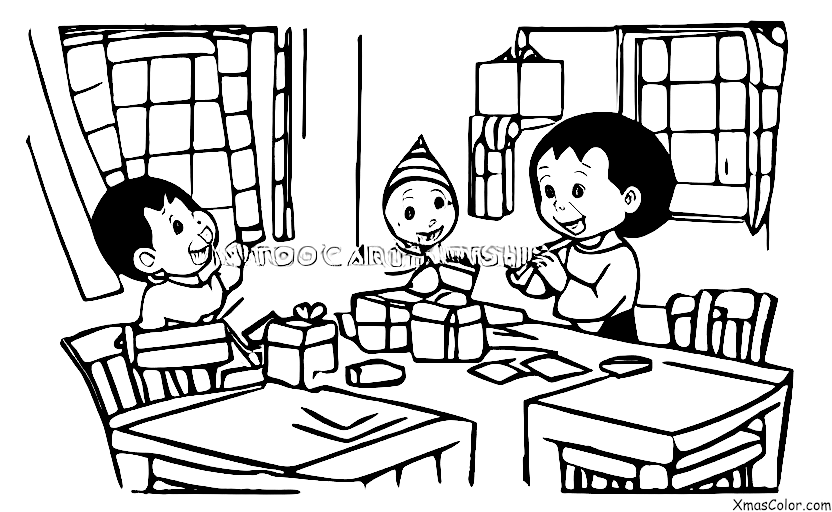 Noël / Écrire des lettres à papa Noël: Un enfant qui écrit une lettre à Noël