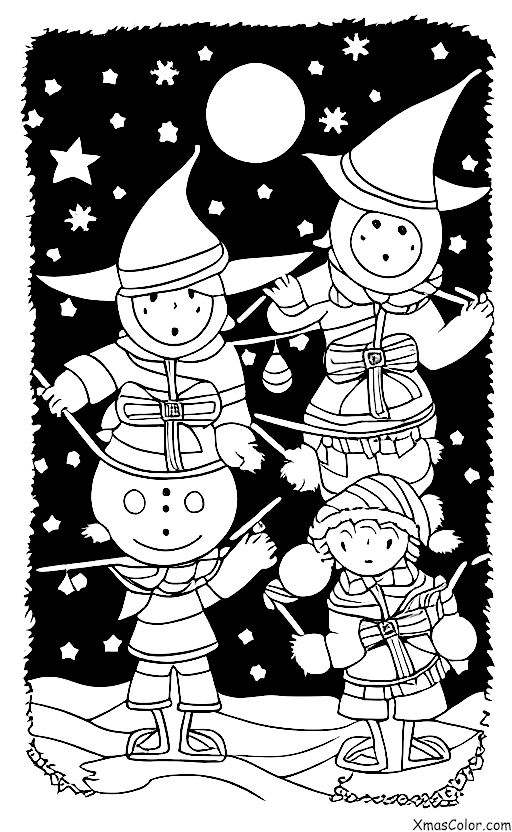 Noël / Elfe de Noël: Deux elfes de Noël volant sur un balai