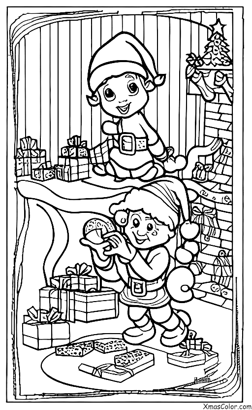Noël / Elfe de Noël: Elfe de Noël peignant un jouet