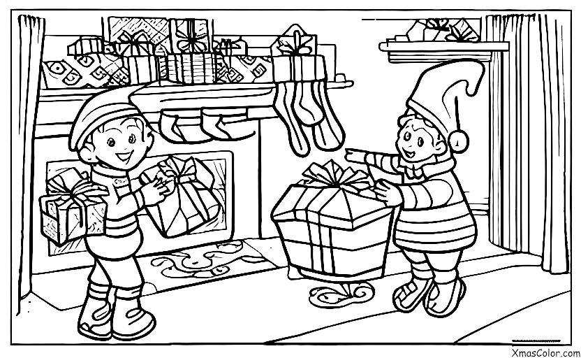 Noël / Elfe de Noël: Lutin apportant des cadeaux aux enfants sages