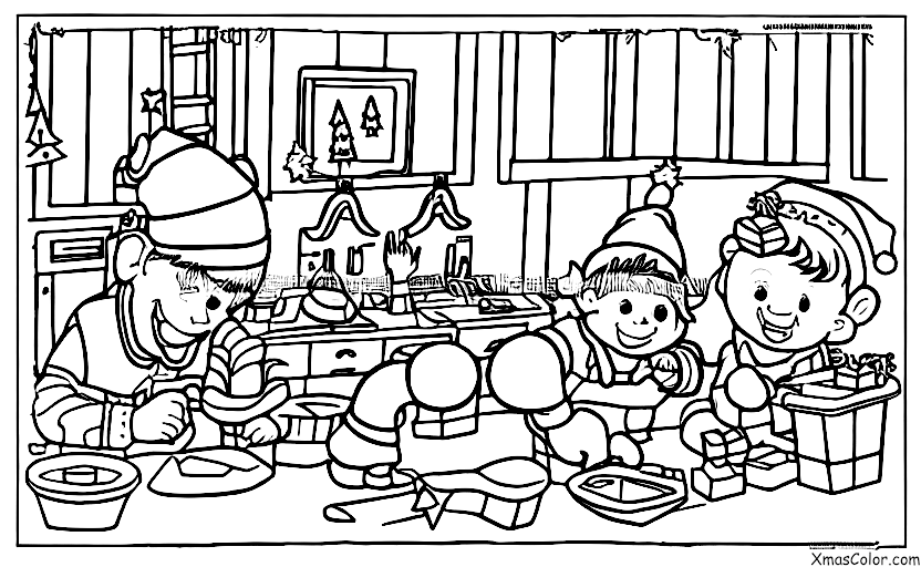 Noël / Elfe de Noël: Lutin de Noël fabriquant des jouets dans l'atelier du Père Noël