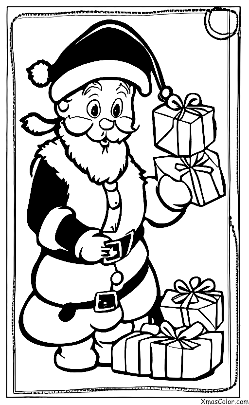 Noël / Emballage de cadeaux de Noël: Père Noël en train d'emballer un cadeau de Noël