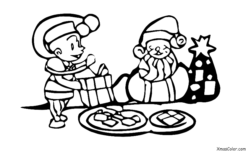Noël / Enfants: Un enfant laissant une assiette de biscuits et de lait pour papa Noël