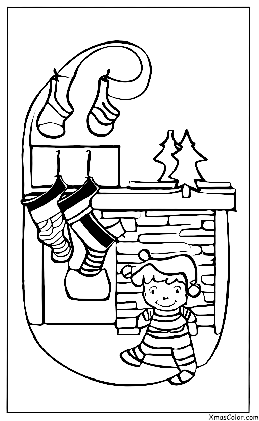 Noël / Enfants: Un enfant qui accroche ses chaussettes au-dessus de la cheminée