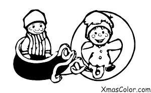 Noël / Enfants: Un garçon qui fait du toboggan sur une colline