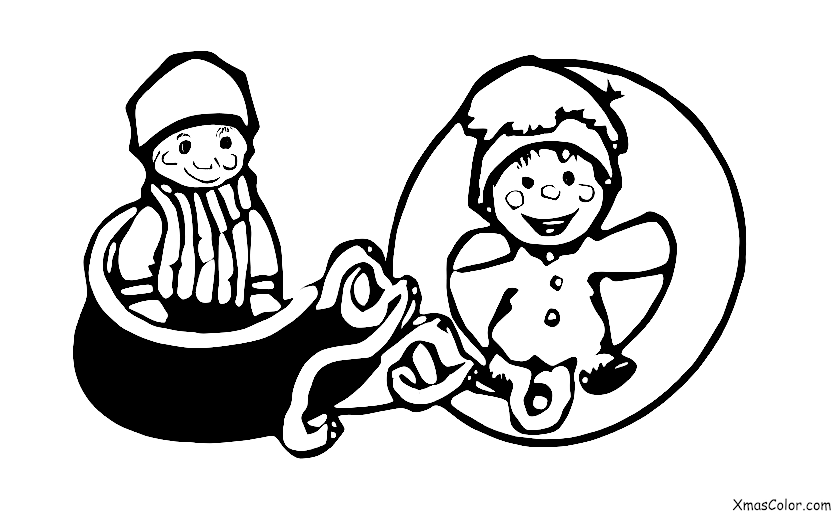 Noël / Enfants: Un garçon qui fait du toboggan sur une colline