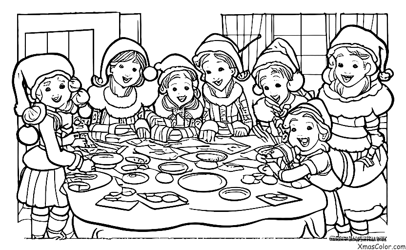 Noël / Envoyer des cartes de Noël: Mme Claus et ses elves fabriquant des cartes de Noël