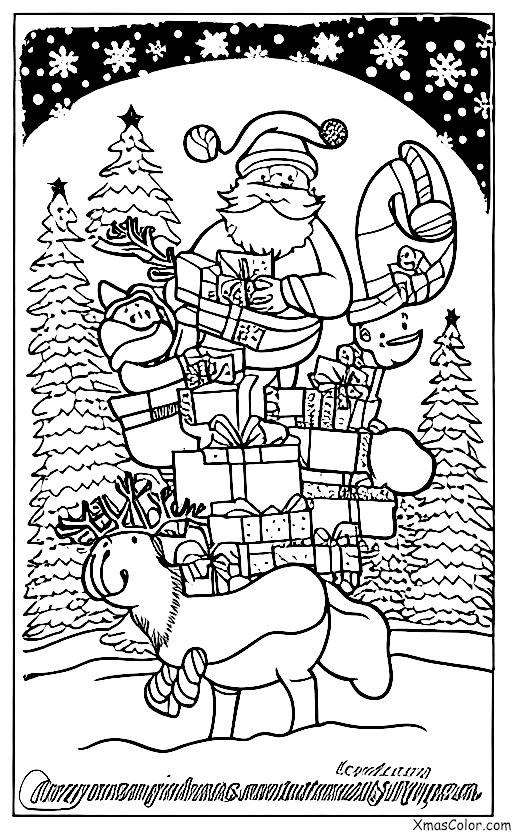 Noël / Envoyer des cartes de Noël: Père Noël et ses rennes livrent des cartes de Noël