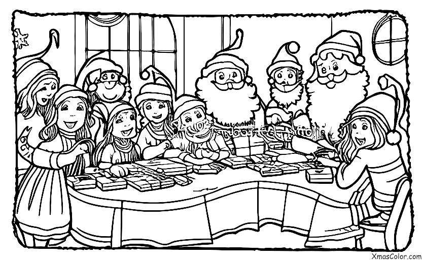 Noël / Envoyer des cartes de Noël: Saint-Nicolas et ses lutins fabriquant des cartes de Noël