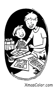 Noël / Envoyer des cartes de Noël: Un enfant qui aide un adulte à écrire une carte de Noël