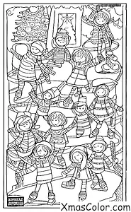 Noël / Esprit de Noël: Un groupe de personnes patinant ensemble