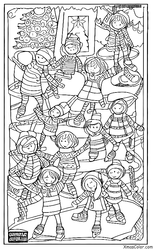 Noël / Esprit de Noël: Un groupe de personnes patinant ensemble