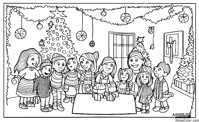Noël / Esprit de Noël: Une famille rassemblée autour du sapin de Noël souriant et riant