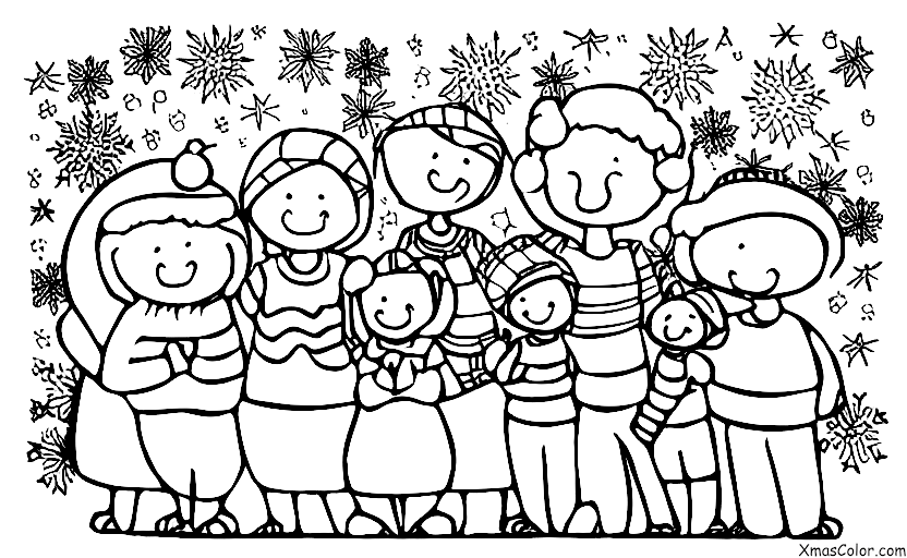 Noël / Esprit de Noël: Une famille réunie autour du sapin de Noël, souriante et heureuse