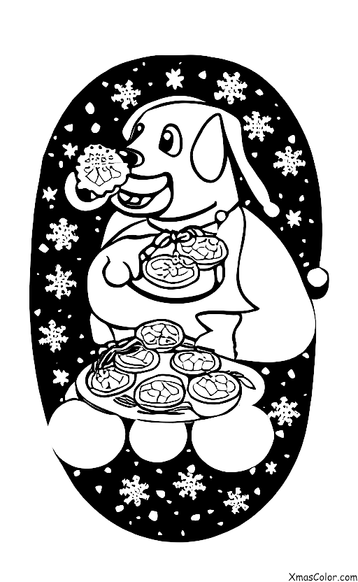 Noël / Faire des biscuits de Noël: Un chien mangeant un biscuit de Noël