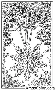 Noël / Flocons de neige: Un flocon de neige tombant sur un paysage d'hiver