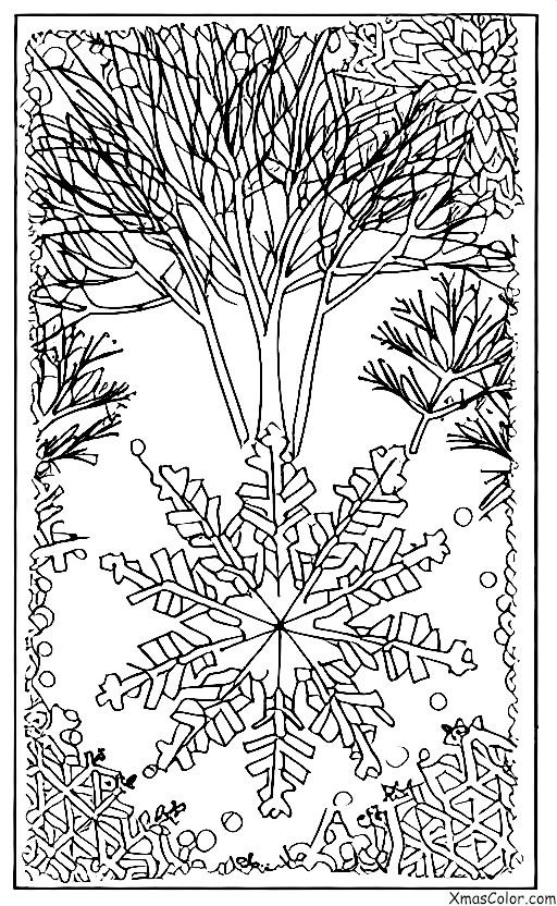 Noël / Flocons de neige: Un flocon de neige tombant sur un paysage d'hiver