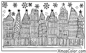 Noël / Flocons de neige: Un flocon de neige tombant sur un paysage urbain