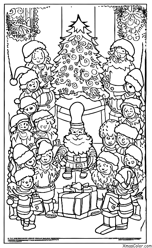 Noël / Gâteau de Noël: Père Noël et ses lutins fabriquant un GÂTEAU DE NOËL