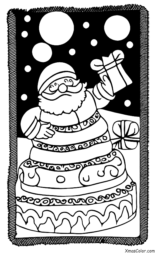 Noël / Gâteau de Noël: Un gâteau de Noël carré avec un visage de Père Noël dessus
