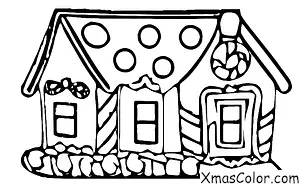 Noël / Gâteau de Noël: Un gâteau de Noël en forme de rectangle avec une maison en pain d'épices dessus