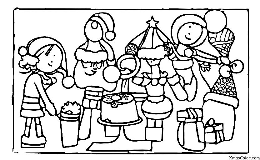 Noël / Gâteau de Noël: Un groupe de personnes décorant un gâteau de Noël