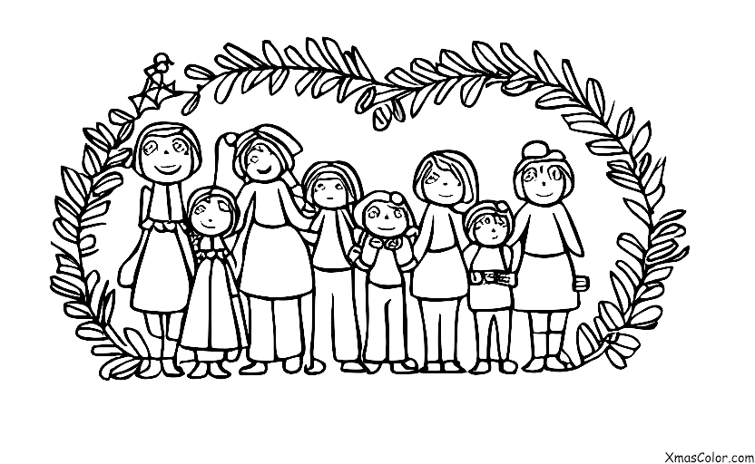 Noël / Gui: Une famille se tenant sous le gui