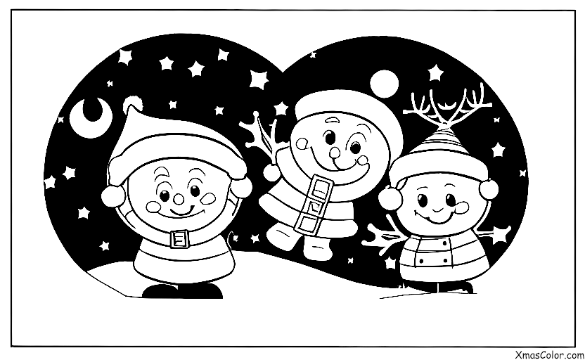 Noël / Habillez les salles: Père Noël et ses rennes volant dans le ciel nocturne