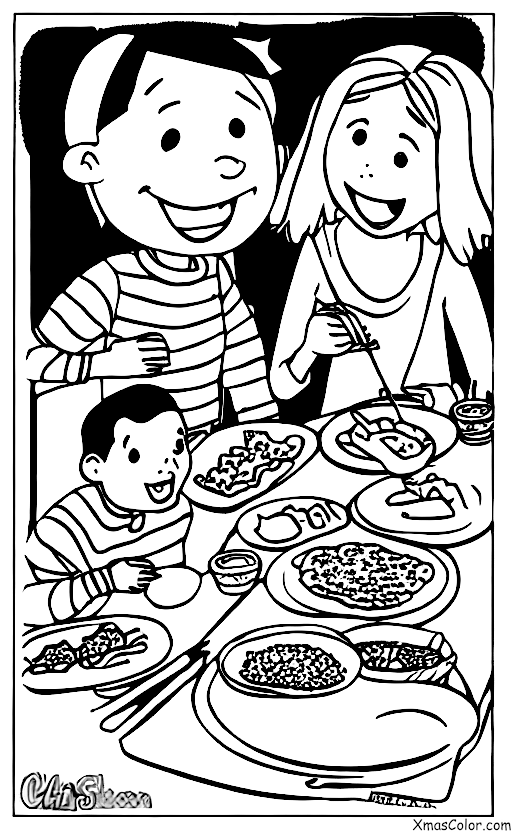 Noël / Hanoukka: Une famille en train de manger des latkes