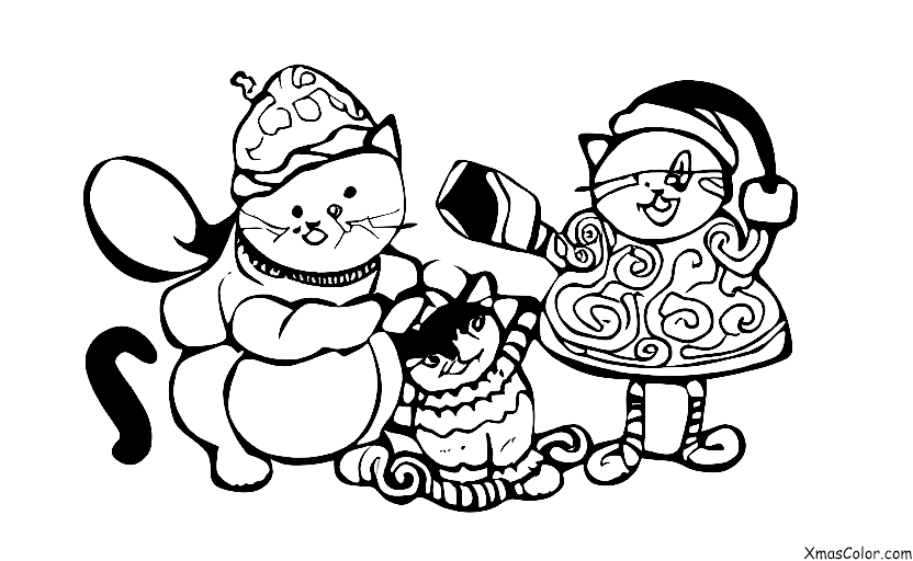 Noël / Installation de guirlandes de Noël: Un chat joue avec des lumières de Noël et se embrouille