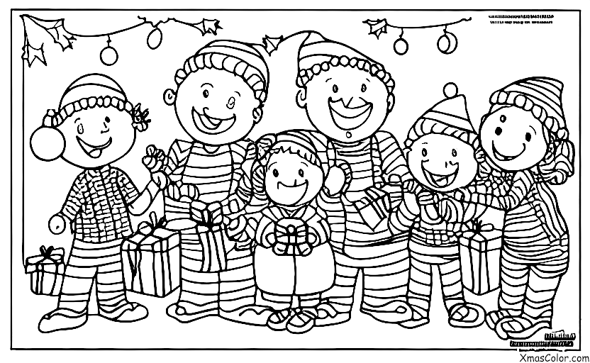 Noël / Installation de guirlandes de Noël: Une famille branche des guirlandes ensemble
