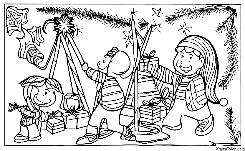 Noël / Installation de guirlandes de Noël: Une seule personne accroche des guirlandes de Noël