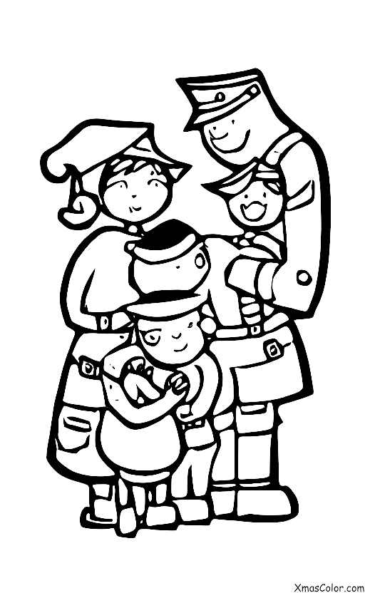 Noël / Je Serai à la Maison pour Noël: Un soldat embrassant sa famille