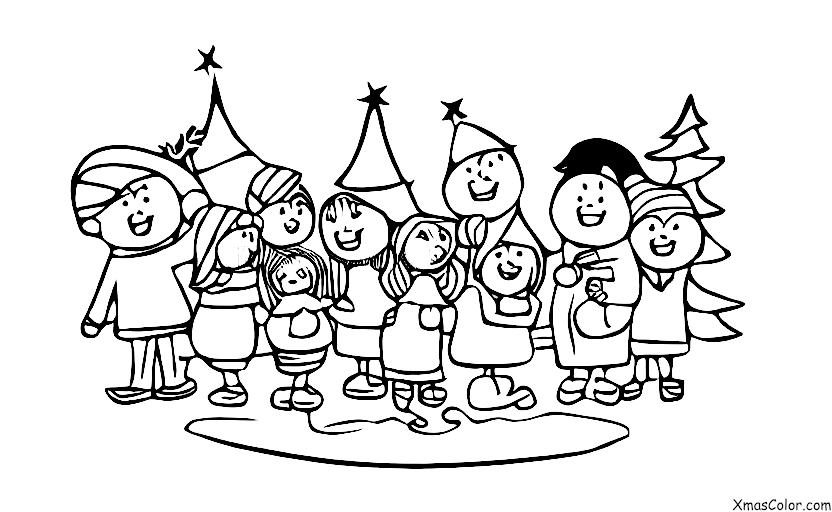 Noël / Joie au monde: Un groupe de personnes chantant autour d'un arbre de Noël
