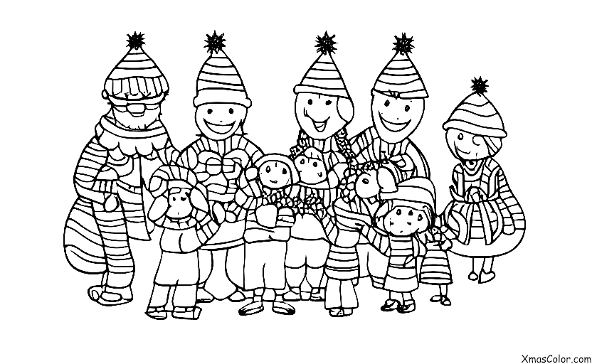 Noël / Joie au monde: Une famille rassemblée autour du sapin de Noël chantant "Allons gaiement au Seigneur"