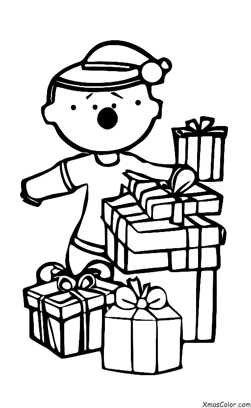 Noël / Joie: Un enfant ouvrant un cadeau le matin de Noël