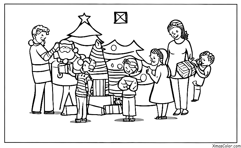 Noël / Joie: Une famille rassemblée autour du sapin de Noël
